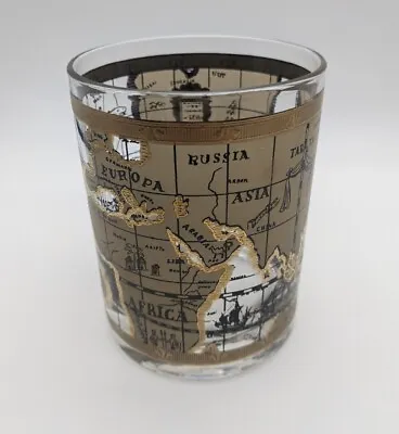 Single Cera Glass Gold World Map Cocktail Glass Vintage MCM Replacement • $15