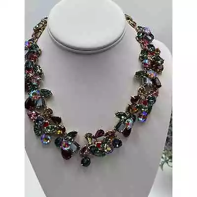 J. Crew Multicolor Gemstone Colors AB Rhinestone Floral Statement Necklace  • $148