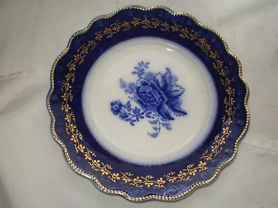 Antique W. H. Grindley 7.75  Blue Rose Pattern Flow Blue Bread Plate England • $24.99