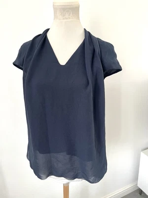 COS Navy Layered Look Chiffon Blouse Top Old Money Rich Mom Work Wear Size 36 10 • £12