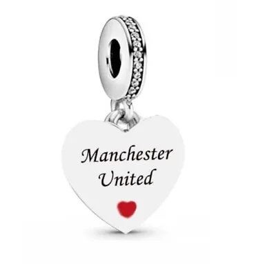 £17.50 • Buy Manchester United Heart Football Charm 💜 925 Sterling Silver
