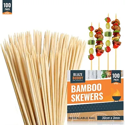 £2.99 • Buy 100 Bamboo Skewers BBQ 30cm 12  Kebab Fruit Chocolate Fondue Grill Wooden Stick