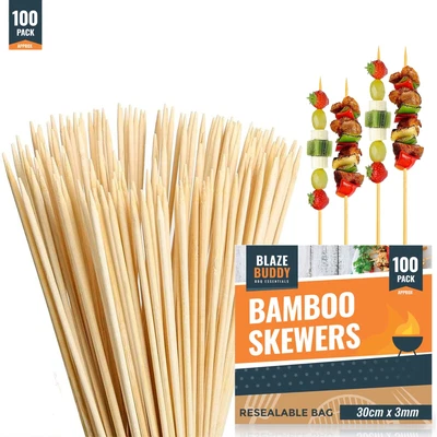£2.99 • Buy 100 Bamboo Skewers BBQ 30cm 12  Kebab Fruit Chocolate Fondue Grill Wooden Stick