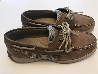 Womens 7.5M Sperry Top-Sider Angelfish Sequin Leopard  Boat Shoes 9773136 • $13.99