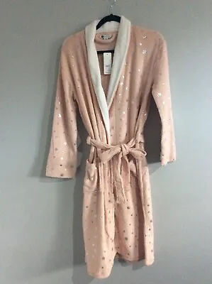 $12 • Buy ROCKMANS Pink Foil Print Long Sleeved Fleece Dressing Gown Sz S/M NWTS