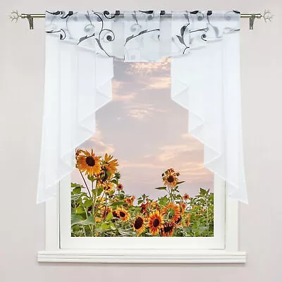 £21.99 • Buy Sheer Swag Curtains Window Valance Floral Net Curtain Roman Shades Rod Pocket
