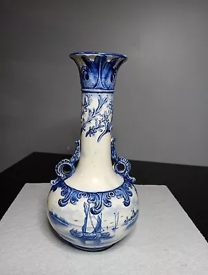 Vtg COBALT BLUE WHITE BOAT WINDMILL 9.5  Genie Style VASE DELFT? 736 G4 • $39.99