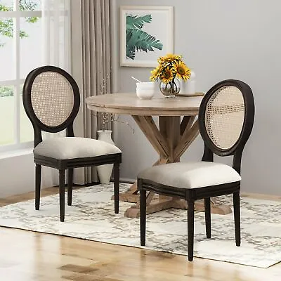 Laney Wooden Dining Chairs With Cushions (Set Of 2) Beige Natural Dark Brown • $352.58