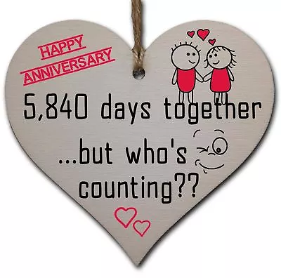 £3.49 • Buy Handmade Wooden Hanging Heart Plaque Gift To Celebrate 16th Wedding Anniversary