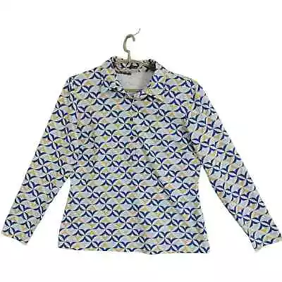 J McLaughlin Top Shirt Catalina Cloth  L Long Sleeves Half Button Geometric • $22.88