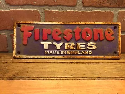 Vintage Patina Style 4 X11.5  Cast Iron Firestone Tyres Sign. A Great Gift! • $44.95