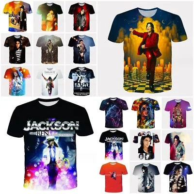 3D Womens Mens Michael Jackson T-Shirt Casual Short Sleeve Tee Tops Gift • £10.79