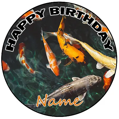 Personalised Pond Fish Birthday Cake Topper Decoration 8  Round Icing Edible • £6.95