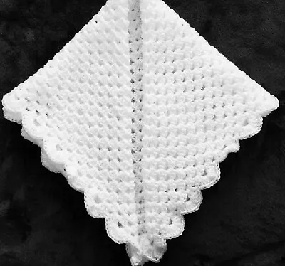 Hand Crocheted White Baby's Blanket/shawl/car Seat/pram/crib In Dk Wool • £10