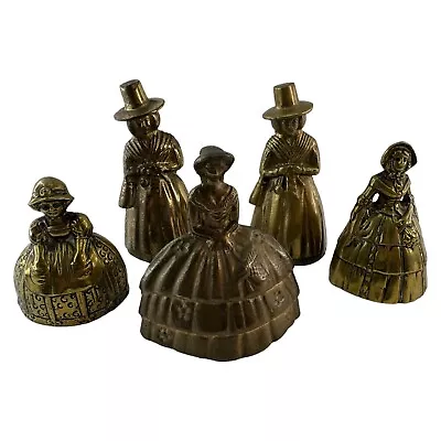 Vintage Brass Hand Bells Woman Pilgrim Dress India England Boho Lot Of 5 • $54.95