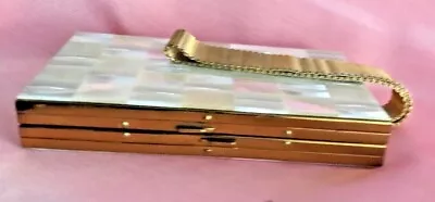 Vintage Mother Of Pearl Purse Makeup Wristlet Minaudiere 2 Sides Comb • $139.99