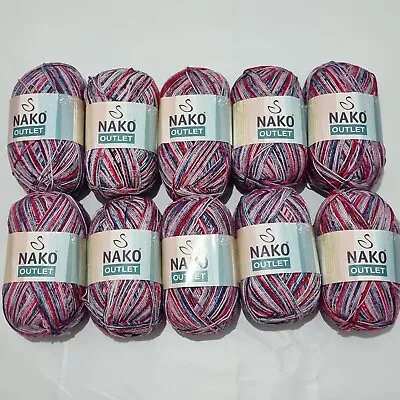 Nako Outlet Variegated Knitting Yarn 10 X 100g - Multicoloured • £1.69