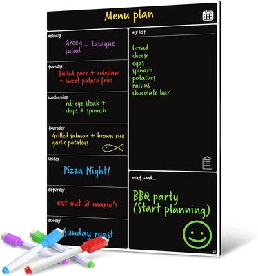 £15.52 • Buy Smart Panda Magnetic Black Board Fridge Calendar - Useful Menu Planner, Memo Or