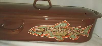 $164.95 • Buy Enamel Fish Asparagus Speckled Trout Poacher Enamelware Pan Oval Lid Vintage