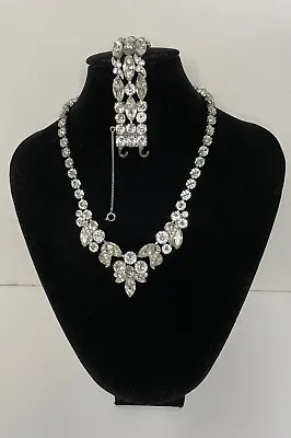 Vintage“EISENBERG” Silvertone  Clear Rhinestone Necklace W/ Matching Bracelet!! • $125