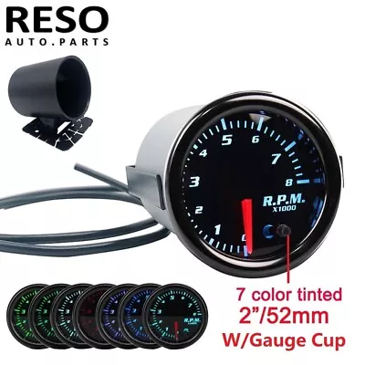 2  52mm Tacho Gauge W/Cup 7 Color LED Tachometer Tacho Gauge Meter 0~8 RPM • $32