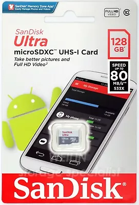 SanDisk Ultra 128 GB Micro SD SDXC TF Card Class 10 UHS-I 80MBs 128G Memory Card • $22.80