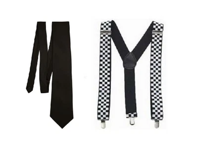 £8.49 • Buy Two Tone Ska 1980's Retro Black White Chequered Braces And Tie Set Fancy Dress