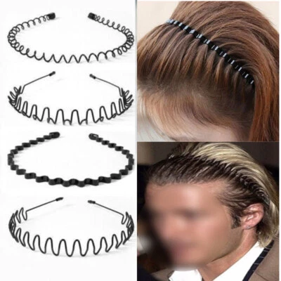£2.29 • Buy Women Men Black Metal Sports Hairband Headband Wave Alice Style Hair Band Unisex