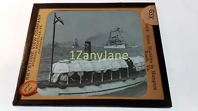 GSX Glass Magic Lantern Slide Photo GREAT WARSHIPS IN HAMPTON ROADS VIRGINIA • $19.22