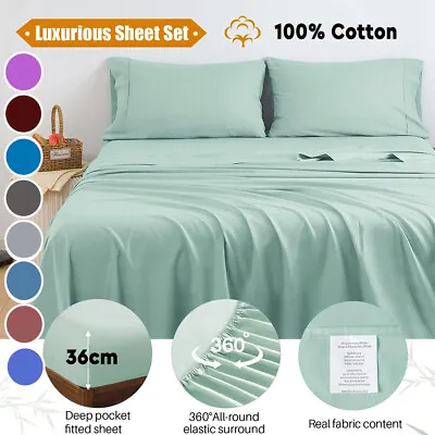 $40.22 • Buy 100% Cotton Bed Sheet Set 2000TC Single/Double/Queen/King/King Single Pillowcase