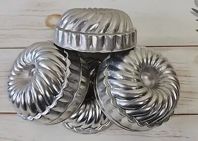 *Vintage* Set Of 6 Aluminum Jello Molds Mini Tart Tins Fluted Swirl Cake Pans • $9