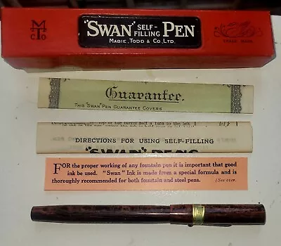 Mottled Brown SWAN Self-Filling Pen In Mint / Unused Condition. Box And Papers.  • £95