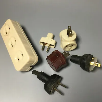 6 Pc Collection Of Vintage Ivory / Brown & Others Plastic Electrical Plug Ends • $12.95