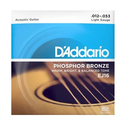 D'Addario EJ16 Phosphor Bronze Light Acoustic Guitar Strings • $15.95