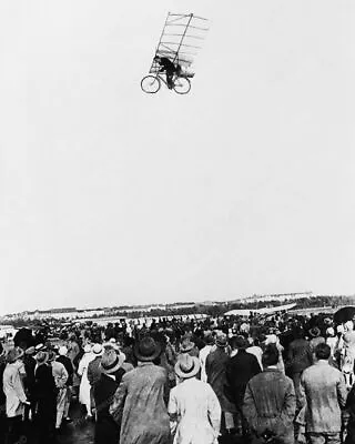 Man Flying Plane Powered By Pedaling A Bicycle Vintage 8x10 Reprint Of Old Photo • $25