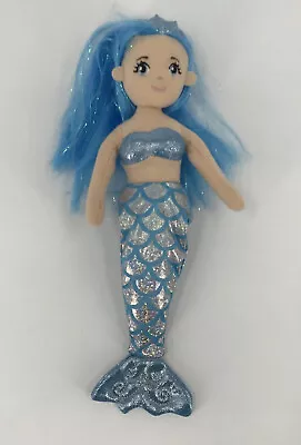 Aurora 10  Plush Mermaid Blue & Silver Sparkle Crown Doll Stuffed Animal Toy • $11.24