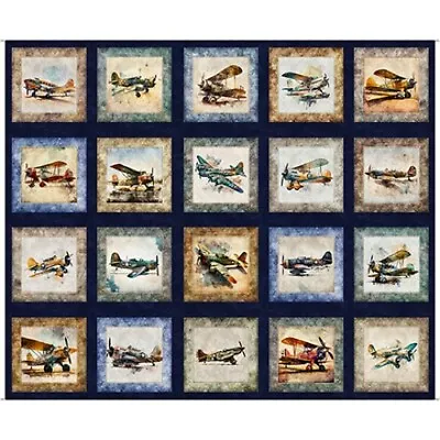 Flying High Airplanes Fabric Panel 100% Quilters Cotton Vintage • $13.99