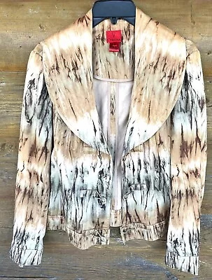 $15.90 • Buy V CRISTINA Jacket Sz L Tan Brown Marble Print Long Sleeve Metal Buckle Closures