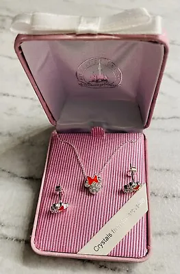 Disney Park Gorgeous Minnie Mouse Swarovski Crystal Necklace & Earrings Set New  • £20