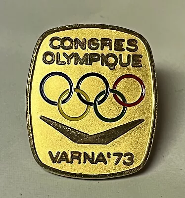 '73 Varna IOC Session Badge ~ Gold Tone ~ 1973 Olympic Pin ~ By Bertoni • $40