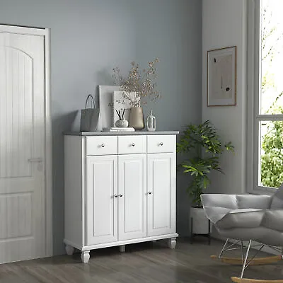 HOMCOM Storage Cabinet Kitchen Sideboard With 3 Storage Drawers White • $209.99