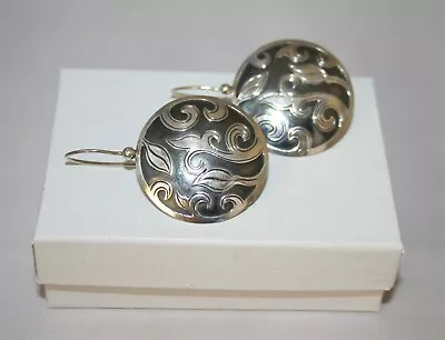 Silpada Sterling Silver Etched Oxidized Nepal Ivy Vine Disk Earrings W1752 • $50