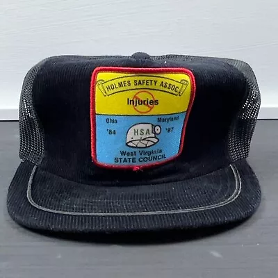 Vintage Mining Hat Cap Trucker Snap Back Black Corduroy Mesh Patch 80s 90s Coal • $24.91