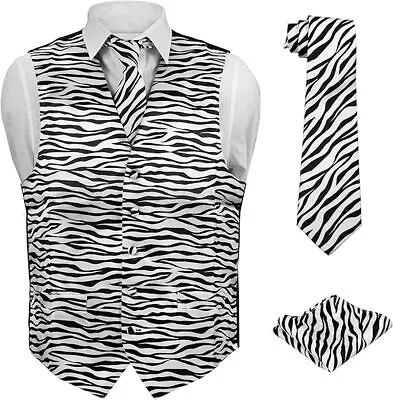Concitor Men's Dress Vest ZEBRA Animal Pattern Design Necktie And Hanky Set-S • $27.95