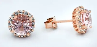 GENUINE 6.44 Cts MORGANITE & WHITE SAPPHIRE STUD EARRINGS 925 SILVER -  NWT • $0.99