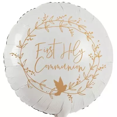 First  Holy Communion Gold White Round Foil Balloon Party Decoration 22 INCHES • £4.99