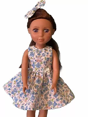 Handmade 14” Dress With Hair Bow  Fits   Wellie Wishers  And Glitter Girl Dolls • $7.99