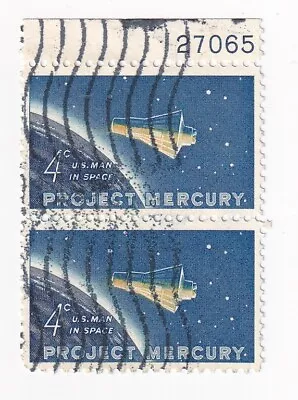 STAMP US SCOTT 1193  Project Mercury  4 CENT 1962 USED VERT PAIR WITH PB # • $1.59