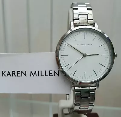 New KAREN MILLEN Ladies Watch Silver Tone BraceletEasy To Read RRP£169 (KM10 • £49.99