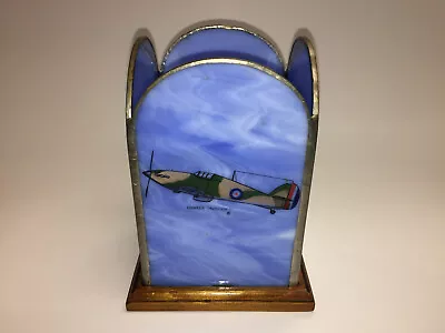 Mission Style Stained Glass Candle Lantern With British WWII Military Aircraft • $95.50